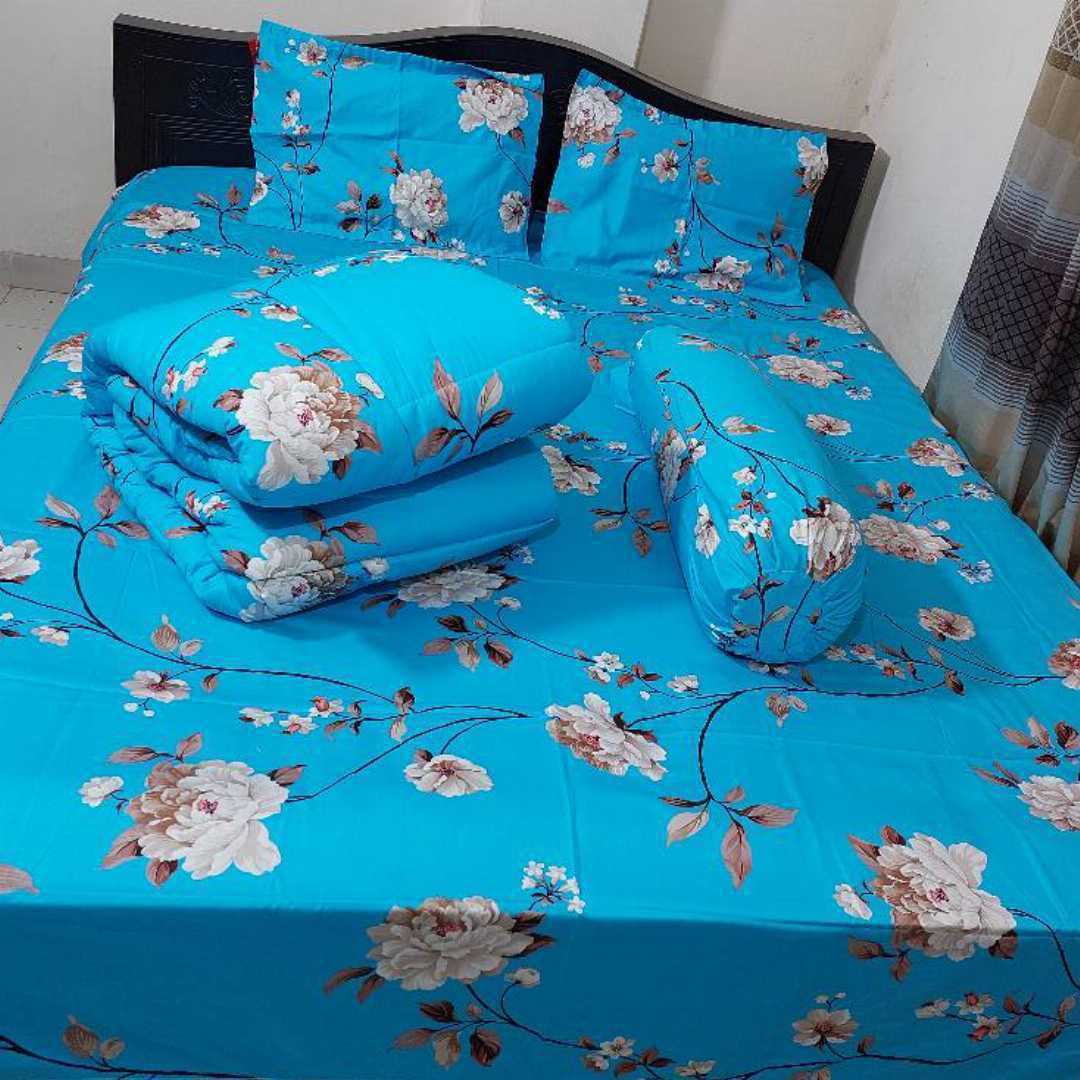 Twill cotton comforter set, pure cotton bedding, luxury comforter Bangladesh, 5 piece comforter set, king size bedsheet set, premium bedding, rash-free cotton comforter, long-lasting bed set, luxurio
