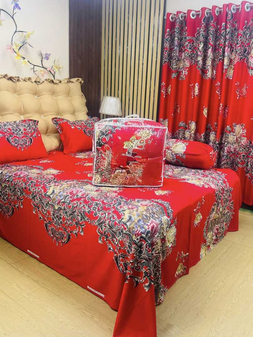 Twill cotton comforter set, pure cotton bedding, luxury comforter Bangladesh, 5 piece comforter set, king size bedsheet set, premium bedding, rash-free cotton comforter, long-lasting bed set, luxurio