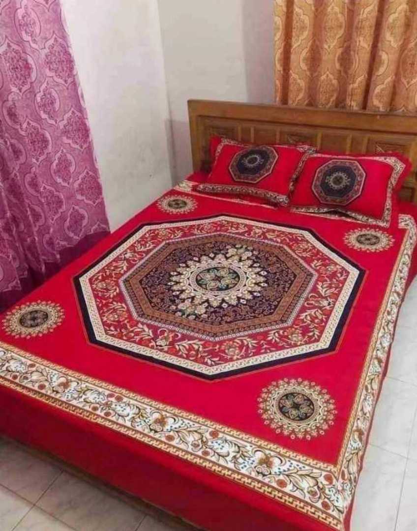 Luxury King Size Bed Sheet, Cotton Bedsheet Set, Premium Bedsheet Bangladesh, King Size Cotton Bedsheet, Bedsheet with Pillow Covers, Digital Print Bedsheet, Luxury Bedding Set, Soft Cotton Bedsheet