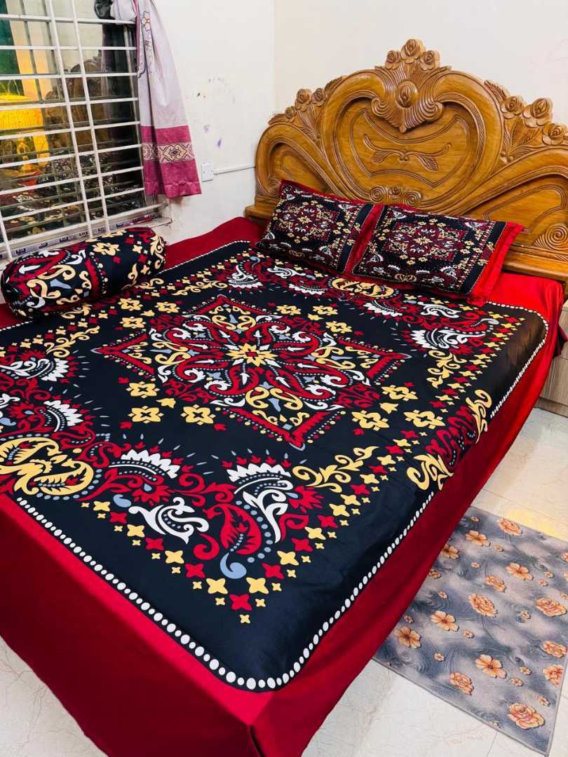 Luxury King Size Bed Sheet, Cotton Bedsheet Set, Premium Bedsheet Bangladesh, King Size Cotton Bedsheet, Bedsheet with Pillow Covers, Digital Print Bedsheet, Luxury Bedding Set, Soft Cotton Bedsheet