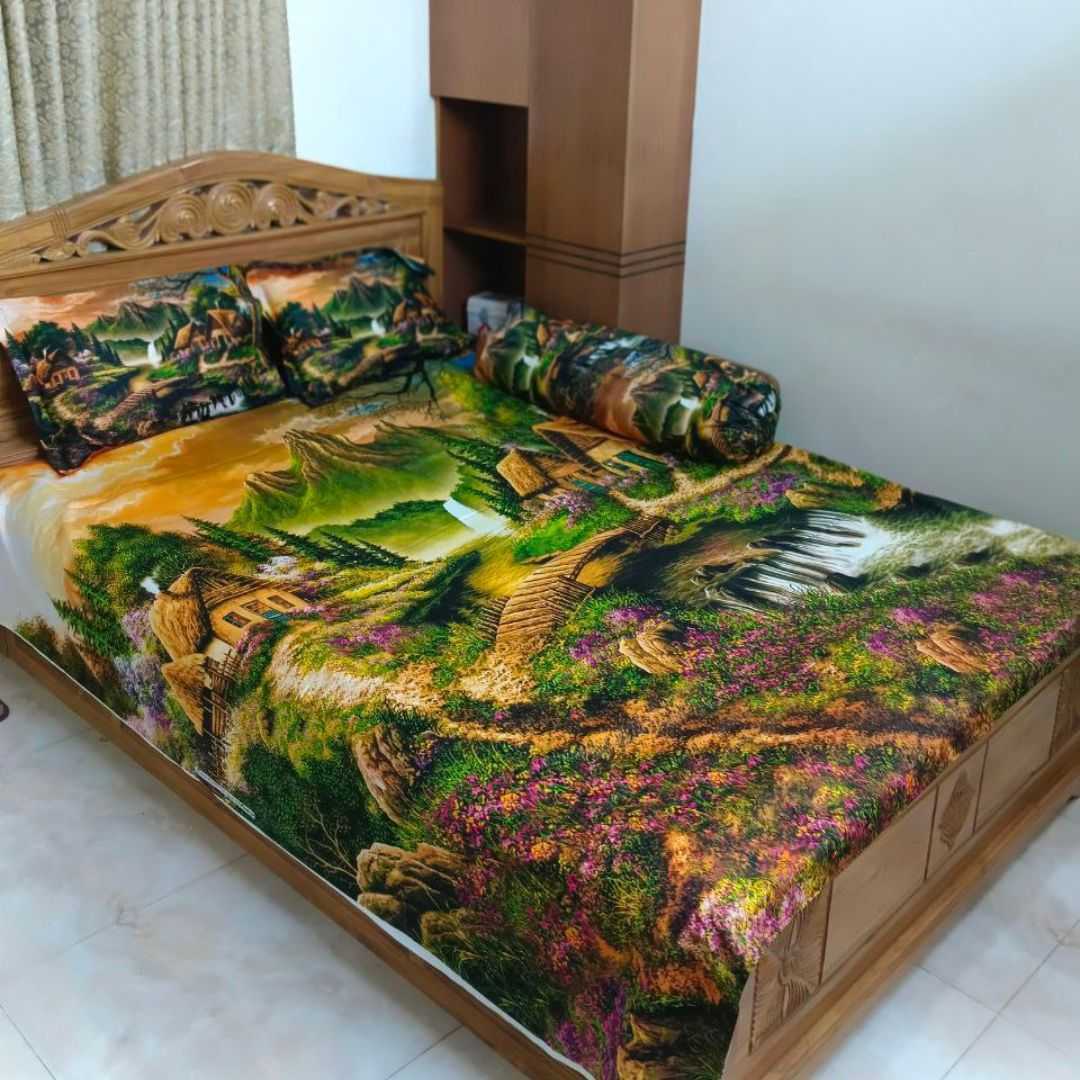 Luxury King Size Bed Sheet, Cotton Bedsheet Set, Premium Bedsheet Bangladesh, King Size Cotton Bedsheet, Bedsheet with Pillow Covers, Digital Print Bedsheet, Luxury Bedding Set, Soft Cotton Bedsheet