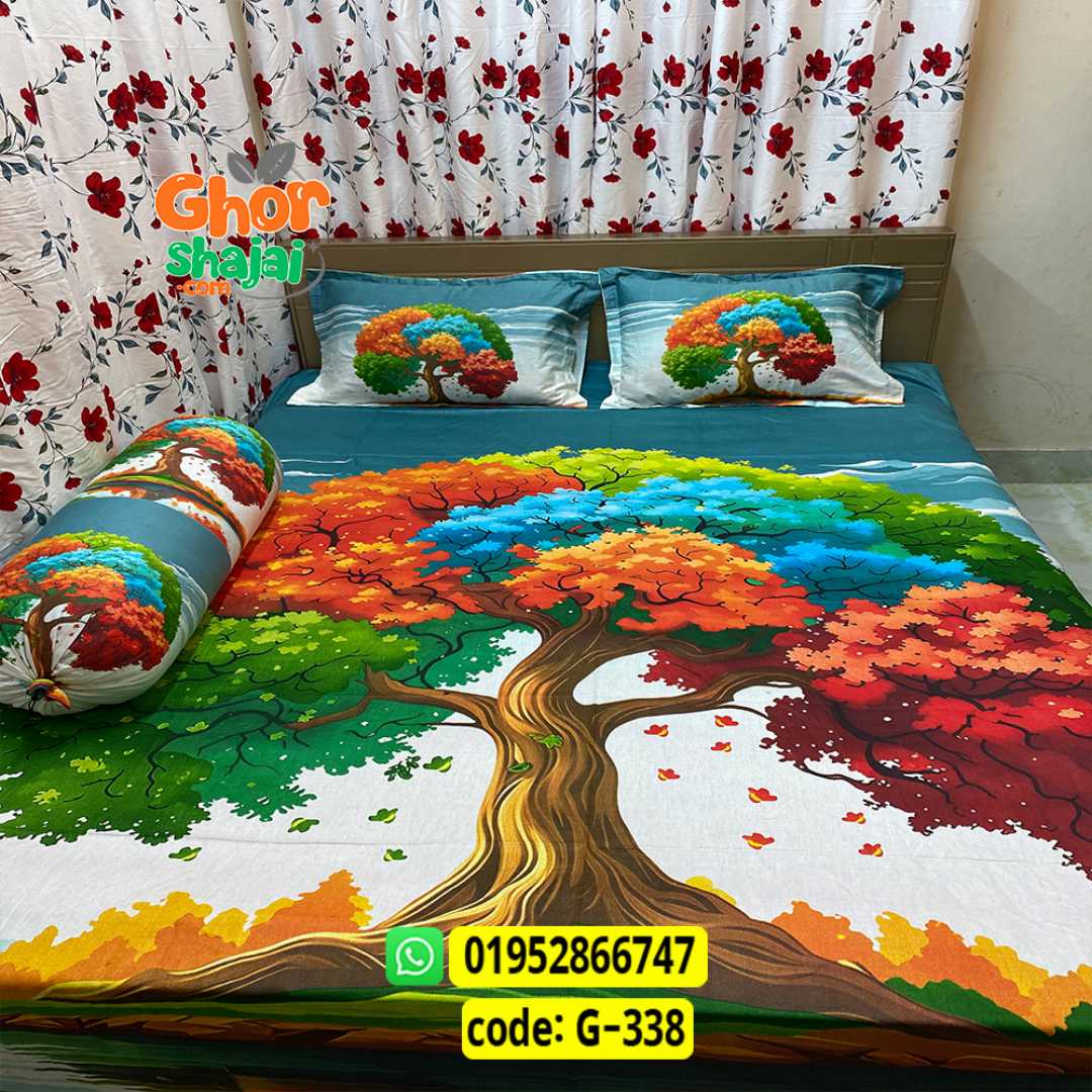 Luxury King Size Bed Sheet, Cotton Bedsheet Set, Premium Bedsheet Bangladesh, King Size Cotton Bedsheet, Bedsheet with Pillow Covers, Digital Print Bedsheet, Luxury Bedding Set, Soft Cotton Bedsheet