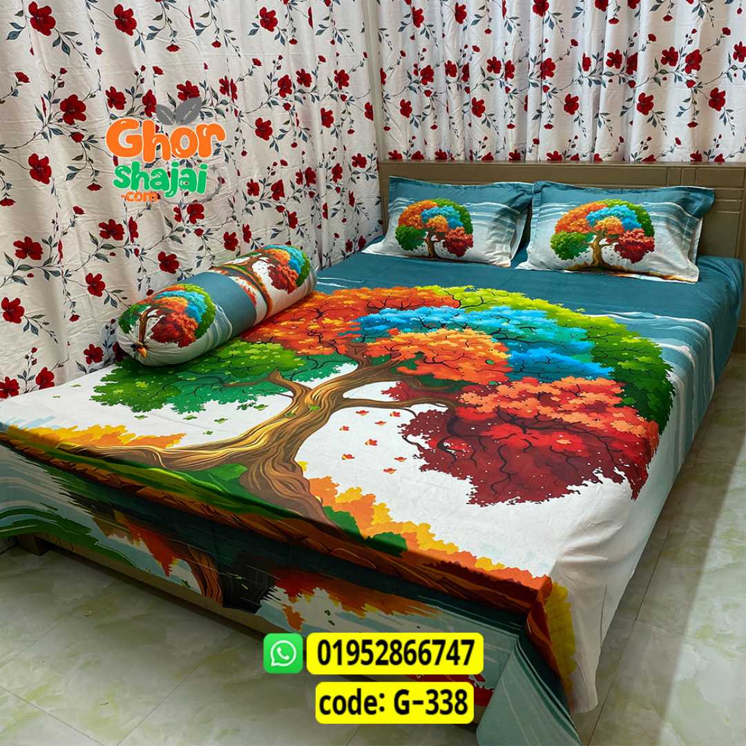 Luxury King Size Bed Sheet, Cotton Bedsheet Set, Premium Bedsheet Bangladesh, King Size Cotton Bedsheet, Bedsheet with Pillow Covers, Digital Print Bedsheet, Luxury Bedding Set, Soft Cotton Bedsheet