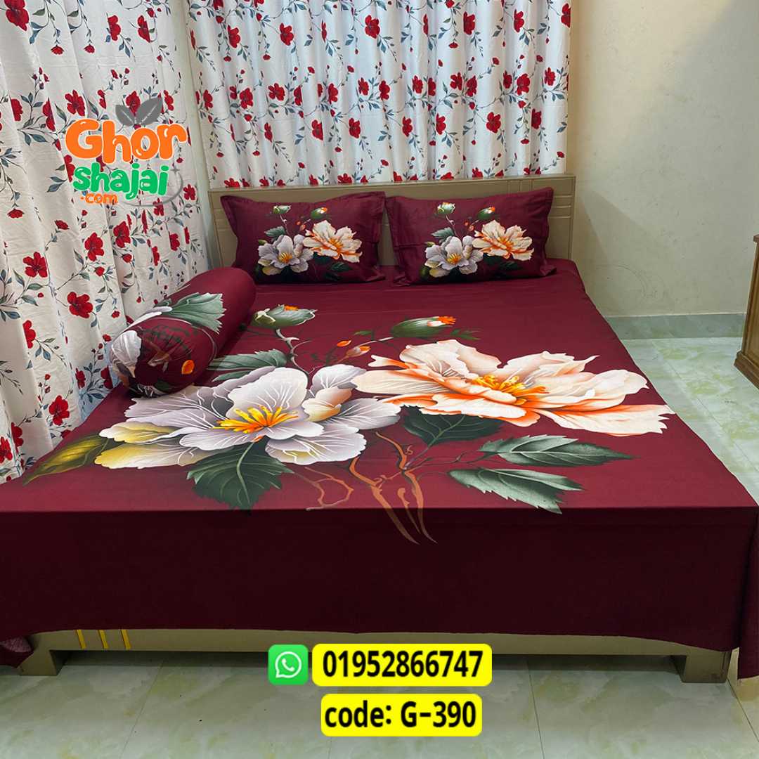 Luxury King Size Bed Sheet, Cotton Bedsheet Set, Premium Bedsheet Bangladesh, King Size Cotton Bedsheet, Bedsheet with Pillow Covers, Digital Print Bedsheet, Luxury Bedding Set, Soft Cotton Bedsheet